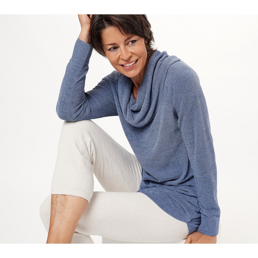 Barefoot Dreams CozyChic Ultra Lite Coastal Cowl Neck Tunic‎ Small Vintage Blue
